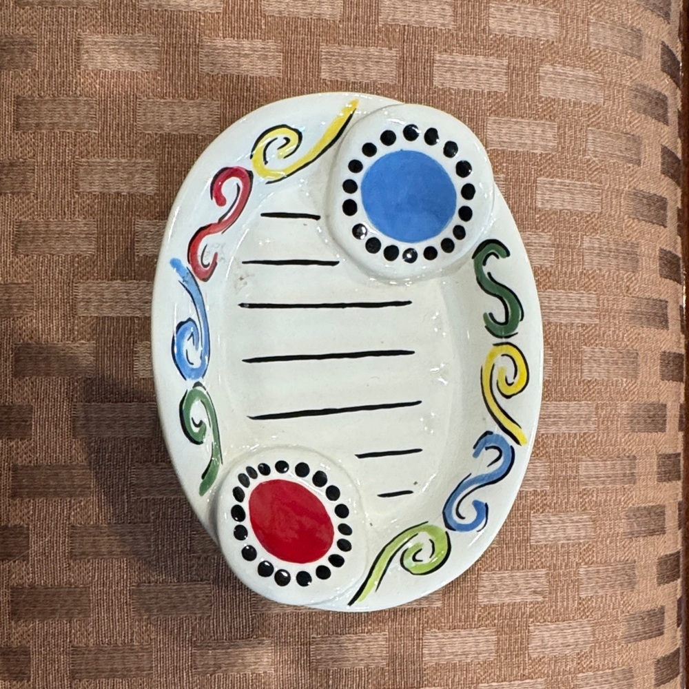 Hand-Painted Ceramic Soap Dish with Colorful Accents - M.Bagwell